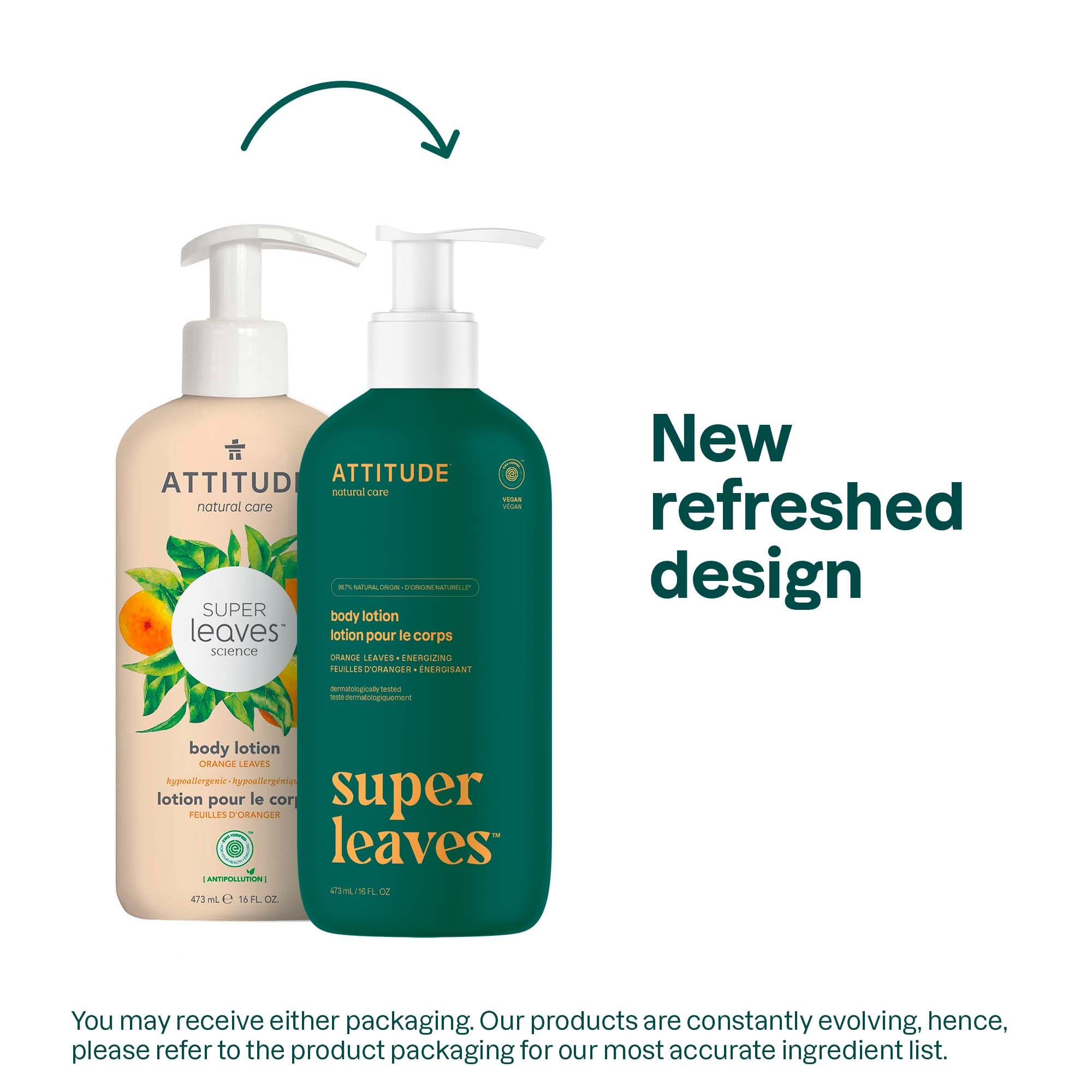 ATTITUDE Body Lotion, EWG Verified Moisturizer, Vegan Skin Care Products, Non-Greasy, Hydrating for Dry Skin, Cruelty Free, Energizing, Orange Leaves, 16 Fl Oz